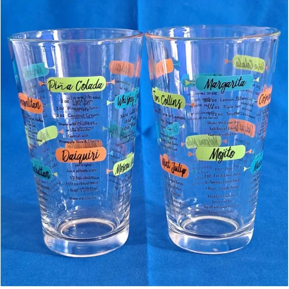 Libbey Drink Recipe Pint Glass Mixed Cocktail Shaker Barware Drink Set Of 2